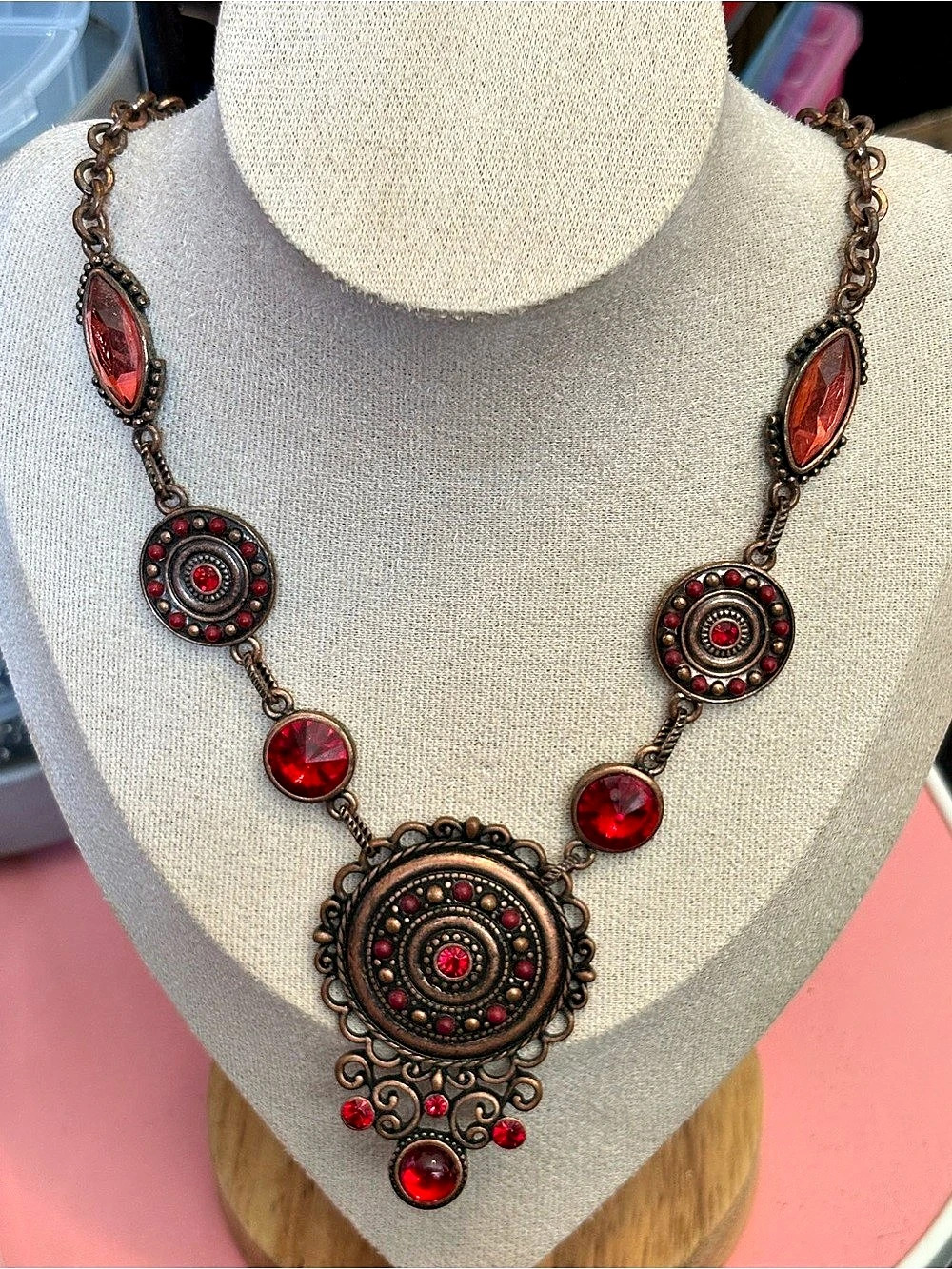 Red Statement Pendant Necklace Like New